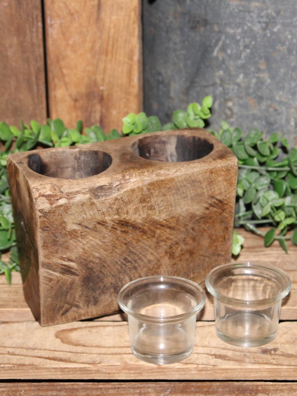 Rustic French Country Farmhouse Wood Sugar Mold Tea Light Votive Candle Holder